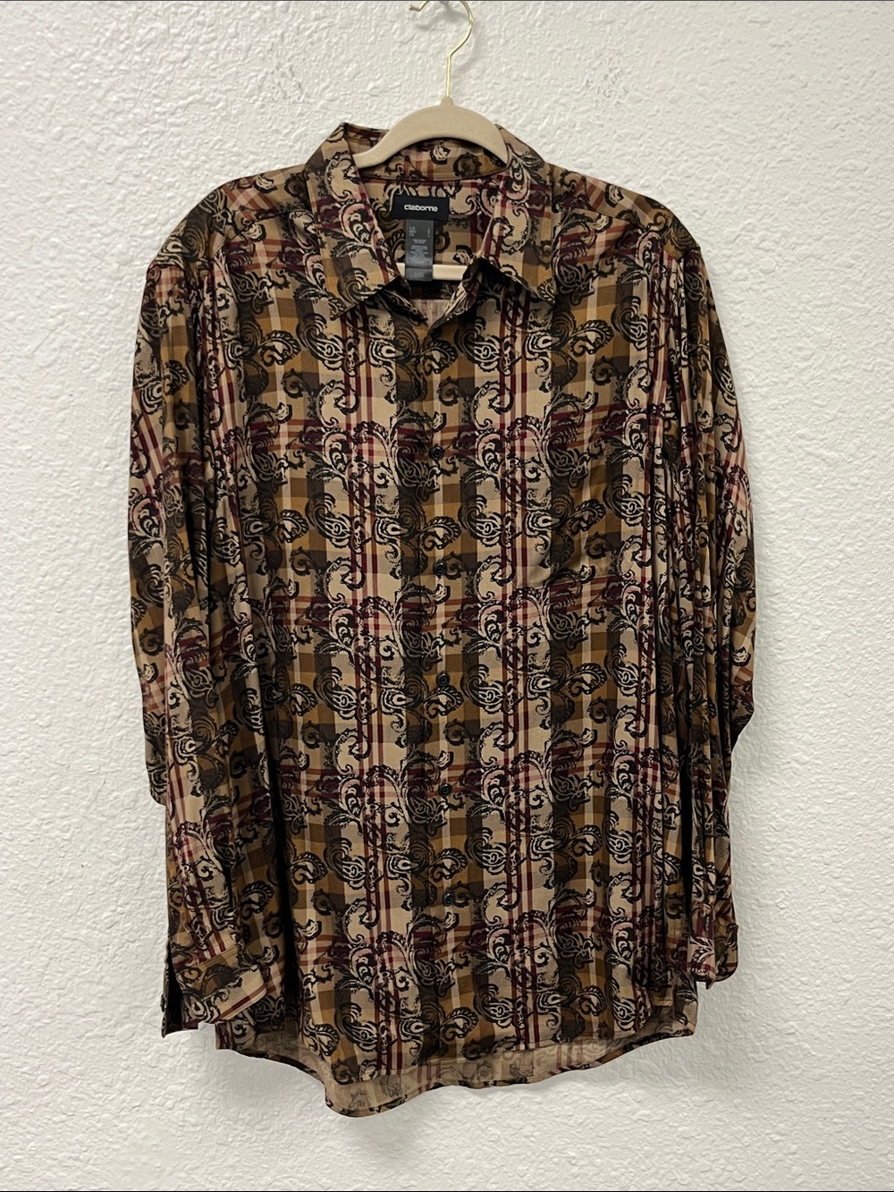 Claiborne Brown and Black Patterned Button-Down Shirt #1292